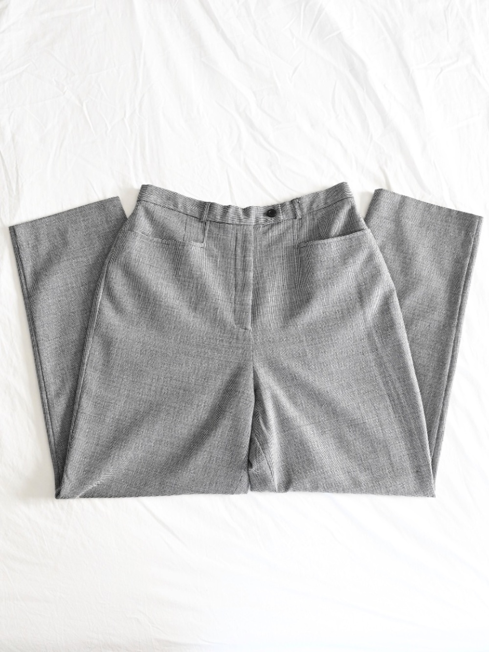 1990s-2000s Talbots Petites Black White Houndstooth Wool Flat Front Trousers USA